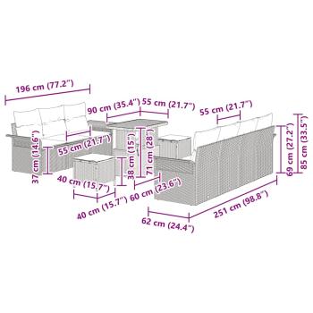 ARDEBO.de - 10-teiliges Garten Sofa Set mit Kissen Grau Poly Rattan Akazie, 2-Sitzer Garten Sofa mit Kissen Grau Poly Rattan, 3-teiliges Garten Esstisch Set mit Kissen Grau Poly Rattan Akazie