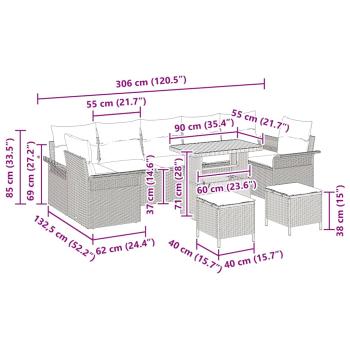 10-teiliges Garten Sofa Set mit Kissen Beige Poly Rattan Akazie, 2-Sitzer Garten Sofa mit Kissen Beige Poly Rattan, 3-teiliges Garten Esszimmer Set mit Kissen Beige Poly Rattan Akazie