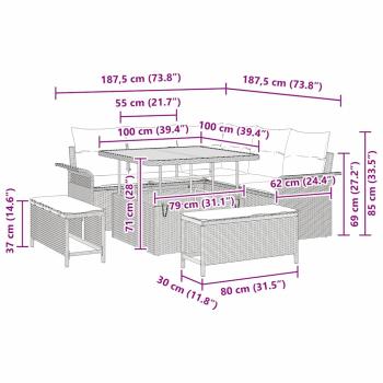 Gartensofa-set mit Kissen 8 pcs Schwarz Poly-Rattan