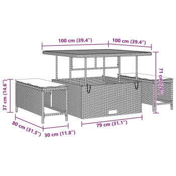 8-teiliges Garten Sofaset mit Kissen Schwarz Poly Rattan Akazie, 2-Sitzer Garten Sofa mit Kissen Schwarz Poly Rattan, 3-teiliges Garten Esstischset mit Kissen Schwarz Poly Rattan Akazie