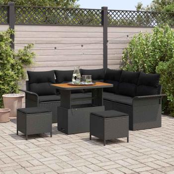 ARDEBO.de - 8-teiliges Garten Sofa Set mit Kissen, Schwarz Poly Rattan Akazie, 2-Sitzer Garten Sofa mit Kissen, Schwarz Poly Rattan, 3-teiliges Garten Essset mit Kissen, Schwarz Poly Rattan Akazie