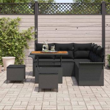 8-teiliges Garten Sofa Set mit Kissen, Schwarz Poly Rattan Akazie, 2-Sitzer Garten Sofa mit Kissen, Schwarz Poly Rattan, 3-teiliges Garten Essset mit Kissen, Schwarz Poly Rattan Akazie