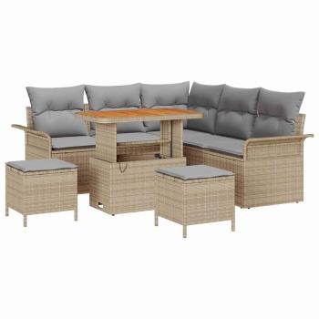 8-teiliges Garten Sofaset mit Kissen Beige Poly Rattan Akazie, 2-Sitzer Garten Sofa mit Kissen Beige Poly Rattan, 3-teiliges Garten Essset mit Kissen Beige Poly Rattan Akazie