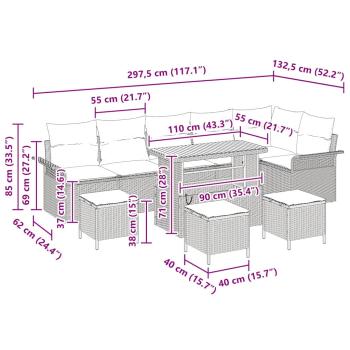Gartensofa-set mit Kissen 10 pcs Beige Poly-Rattan