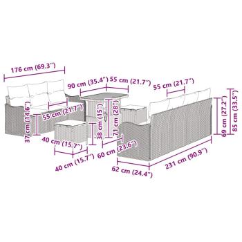 10-teilige Garten Sofa Set mit Kissen Schwarz Poly-Rattan Akazie, 2-Sitzer Garten Sofa mit Kissen Schwarz Poly-Rattan, 3-teiliges Garten Esstisch Set mit Kissen Schwarz Poly-Rattan Akazie