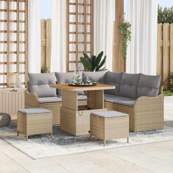 ARDEBO.de - 8-teiliges Garten-Sofa-Set mit Kissen in Beige aus Poly Rattan, 2-Sitzer Garten-Sofa mit Kissen in Beige aus Poly Rattan, 3-teiliges Garten-Esszimmer-Set mit Kissen in Beige aus Poly Rattan
