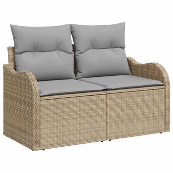 8-teiliges Garten-Sofa-Set mit Kissen in Beige aus Poly Rattan, 2-Sitzer Garten-Sofa mit Kissen in Beige aus Poly Rattan, 3-teiliges Garten-Esszimmer-Set mit Kissen in Beige aus Poly Rattan