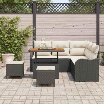 8-teiliges Garten Sofa Set mit Kissen Schwarz Poly Rattan Akazie, 2-Sitzer Garten Sofa mit Kissen Schwarz Poly Rattan, 3-teiliges Garten Ess-Set mit Kissen Schwarz Poly Rattan Akazie