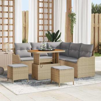 ARDEBO.de - 8-teiliges Garten Sofa Set mit Kissen Beige Poly Rattan Akazie, 2-Sitzer Garten Sofa mit Kissen Beige Poly Rattan, 3-teiliges Garten Essenset mit Kissen Beige Poly Rattan Akazie