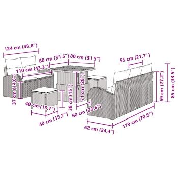 8-teiliges Garten Sofa Set mit Kissen Schwarz Poly Rattan Akazie, 2-Sitzer Garten Sofa mit Kissen Schwarz Poly Rattan, 3-teiliges Garten Esstisch Set mit Kissen Schwarz Poly Rattan Akazie
