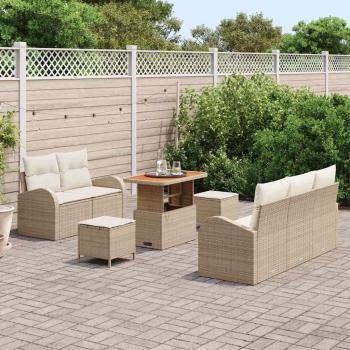 8-teiliges Garten Sofa Set mit Kissen Beige Poly-Rattan Akazie, 2-Sitzer Garten Sofa mit Kissen Beige Poly-Rattan, 3-teiliges Garten Essset mit Kissen Beige Poly-Rattan Akazie