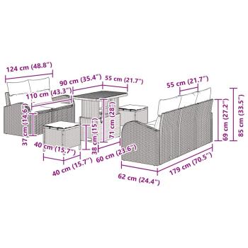 8-teilige Garten Sofa Set mit Kissen Beige Poly Rattan Akazie, 2-Sitzer Garten Sofa mit Kissen Beige Poly Rattan, 3-teilige Garten Essgruppe mit Kissen Beige Poly Rattan Akazie
