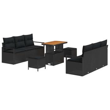 9-teiliges Garten-Sofa-Set mit Kissen Schwarz Poly-Rattan Akazie, 2-Sitzer Garten-Sofa mit Kissen Schwarz Poly-Rattan, 3-teiliges Garten-Dining-Set mit Kissen Schwarz Poly-Rattan Akazie