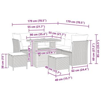 8-teiliges Garten Sofaset mit Kissen Schwarz Poly-Rattan Akazie, 3-teiliges Garten Essset mit Kissen Schwarz Poly-Rattan Akazie