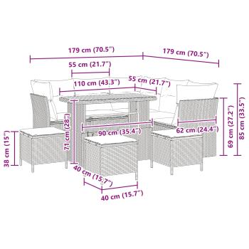 9-teiliges Garten Sofa Set mit Kissen Schwarz Poly Rattan Akazie, 4-teiliges Garten Esstisch Set mit Kissen Schwarz Poly Rattan Akazie