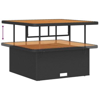 9-teiliges Garten Sofa Set mit Kissen in Schwarz aus Poly Rattan und Akazie, 3-teiliges Garten Essenset mit Kissen in Schwarz aus Poly Rattan und Akazie