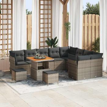 ARDEBO.de - 12-teiliges Garten Sofa Set mit Kissen Grau Poly Rattan Akazie, 3-teiliges Garten Essset mit Kissen Grau Poly Rattan Akazie