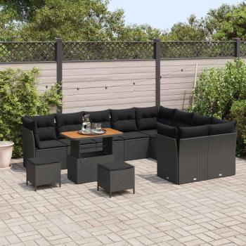 Gartensofa-set 12 Stk. 9-Sitzanzahl Schwarz Poly-Rattan