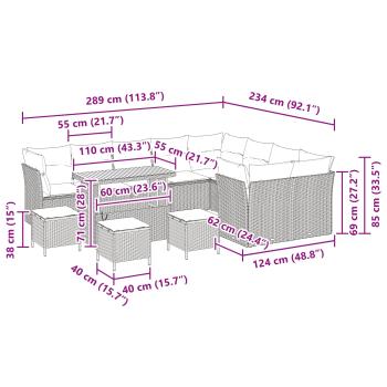13-teiliges Garten Sofa Set mit Kissen Schwarz Poly-Rattan Akazie, 4-teiliges Garten Essset mit Kissen Schwarz Poly-Rattan Akazie