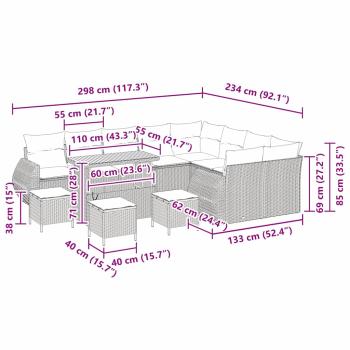Gartensofa-set mit Kissen 13 pcs Beige und Hellgrau Poly Rattan