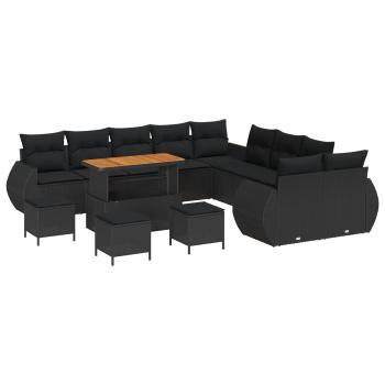 ARDEBO.de - 14-teilige Garten Sofa Set mit Kissen Schwarz Poly Rattan Akazie, 4-teiliges Garten Ess-Set mit Kissen Schwarz Poly Rattan Akazie