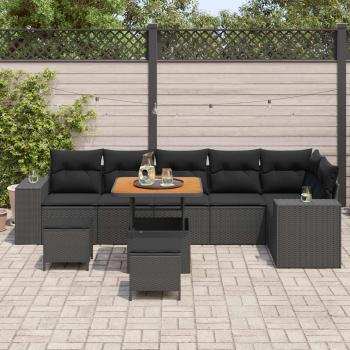 Gartensofa-set 9 stk. 6-Sitzanzahl Schwarz Poly-Rattan