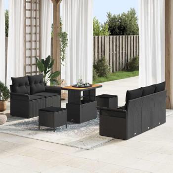 ARDEBO.de - 8-teiliges Garten Sofa Set mit Kissen Schwarz Poly-Rattan Akazie, 2-Sitzer Garten Sofa mit Stauraum & Kissen Schwarz Poly-Rattan, 3-teiliges Garten Esszimmer Set mit Kissen Schwarz Poly-Rattan Akazie