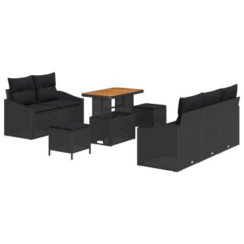 8-teiliges Garten Sofa Set mit Kissen Schwarz Poly Rattan Akazie, 2-Sitzer Garten Sofa mit Stauraum & Kissen Schwarz Poly Rattan, 3-teiliges Garten Essset mit Kissen Schwarz Poly Rattan Akazie