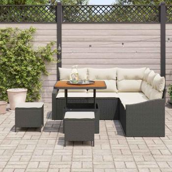 8-teiliges Garten Sofaset mit Kissen Schwarz Poly Rattan Akazie, 2-Sitzer Garten Sofa mit Stauraum & Kissen Schwarz Poly Rattan, 3-teiliges Garten Esstischset mit Kissen Schwarz Poly Rattan Akazie