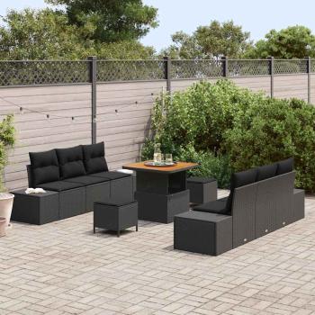 Gartensofa-set 9 stk. 8-Sitzanzahl Schwarz Poly Rattan