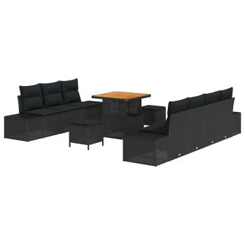10-teiliges Garten Sofa Set mit Kissen Schwarz Poly-Rattan Akazie, 2-Sitzer Garten Sofa mit Stauraum & Kissen Schwarz Poly-Rattan, 3-teiliges Garten Ess Set mit Kissen Schwarz Poly-Rattan Akazie