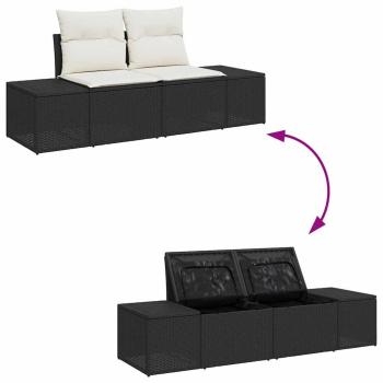 12-teiliges Garten Sofa Set mit Kissen Schwarz Poly Rattan Akazie, 2-Sitzer Garten Sofa mit Stauraum & Kissen Schwarz Poly Rattan, 3-teiliges Garten Essset mit Kissen Schwarz Poly Rattan Akazie