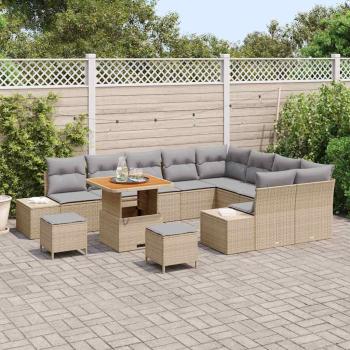 12-teiliges Garten-Sofa-Set mit Kissen Beige Poly-Rattan Akazie, 2-Sitzer Garten-Sofa mit Stauraum & Kissen Beige Poly-Rattan, 3-teiliges Garten-Esszimmer-Set mit Kissen Beige Poly-Rattan Akazie