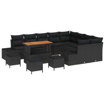 13-teiliges Garten Sofa Set mit Kissen Schwarz Poly Rattan Akazie, 2-Sitzer Garten Sofa mit Stauraum & Kissen Schwarz Poly Rattan, 4-teiliges Garten Dining Set mit Kissen Schwarz Poly Rattan Akazie
