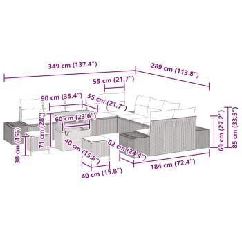 13-teiliges Garten-Sofa-Set mit Kissen Grau Poly Rattan Akazie, 2-Sitzer Garten-Sofa mit Stauraum und Kissen Grau Poly Rattan, 3-teiliges Garten-Dining-Set mit Kissen Grau Poly Rattan Akazie