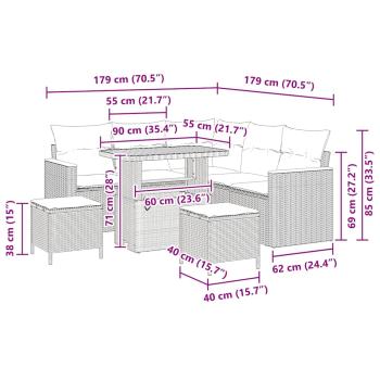 Gartensofa-set mit Kissen 8 pcs Beige Poly Rattan