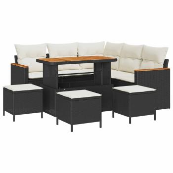 9-teilige Garten-Sofa-Set mit Kissen Schwarz Poly-Rattan Akazie, 4-teilige Garten-Dining-Set mit Kissen Schwarz Poly-Rattan Akazie