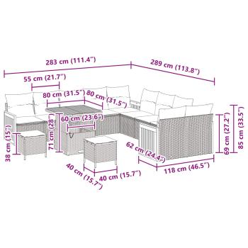 13-teiliges Garten-Sofa-Set mit Kissen Schwarz Poly-Rattan Akazie, 3-teiliges Garten-Esszimmer-Set mit Kissen Schwarz Poly-Rattan Akazie