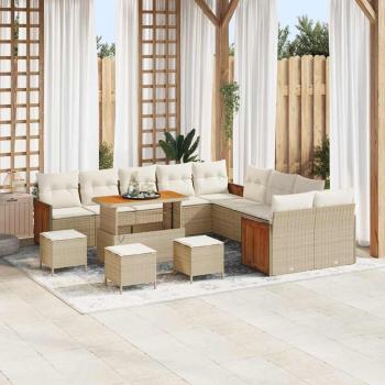 ARDEBO.de - 14-teilige Garten Sofa Set mit Kissen Beige Poly Rattan Akazie, 4-teiliges Garten Dining Set mit Kissen Beige Poly Rattan Akazie