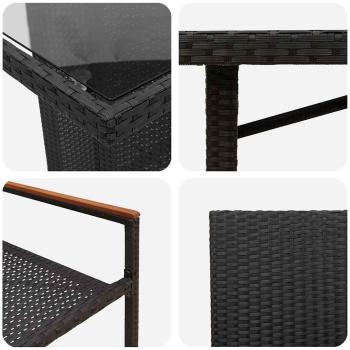 7-teiliges Garten-Ess-Set Schwarzes Poly-Rattan, Stapelbare Gartenstühle mit Kissen - 2er Set in Schwarzem Poly-Rattan