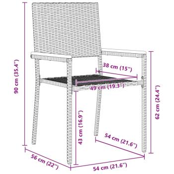 7-teiliges Garten-Ess-Set Schwarzes Poly-Rattan, Stapelbare Gartenstühle mit Kissen - 2er Set in Schwarzem Poly-Rattan