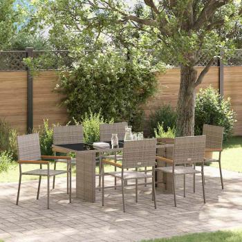ARDEBO.de - 7-teiliges Garten Essset Grau Poly-Rattan, Stapelbare Gartenstühle mit Kissen 2 Stück Grau Poly-Rattan