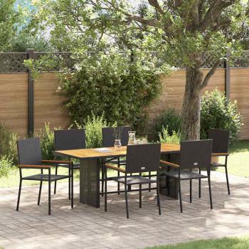 ARDEBO.de - 7-teiliges Garten Essgruppe Schwarz Poly-Rattan, Stapelbare Gartenstühle mit Kissen - 2-teiliges Set in Schwarz Poly-Rattan