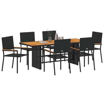 7-teiliges Garten Essgruppe Schwarz Poly-Rattan, Stapelbare Gartenstühle mit Kissen - 2-teiliges Set in Schwarz Poly-Rattan