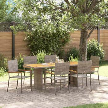 ARDEBO.de - 7-teiliges Garten Esstisch Set Grau Poly-Rattan, Stapelbare Gartenstühle mit Kissen 2 Stück Grau Poly-Rattan