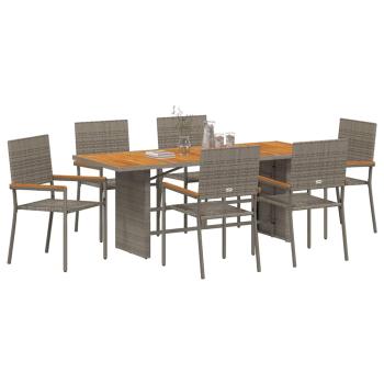 7-teiliges Garten Esstisch Set Grau Poly-Rattan, Stapelbare Gartenstühle mit Kissen 2 Stück Grau Poly-Rattan