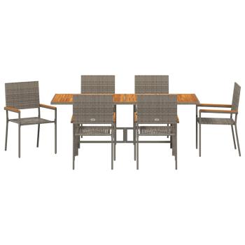 7-teiliges Garten Esstisch Set Grau Poly-Rattan, Stapelbare Gartenstühle mit Kissen 2 Stück Grau Poly-Rattan