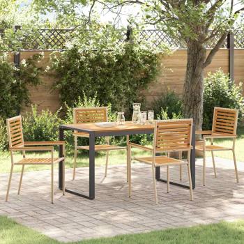 ARDEBO.de - 5-teiliges Garten Esszimmer Set Beige Poly Rattan Akazie, Stapelbare Gartenstühle mit Kissen - Set von 2 in Beige Poly Rattan