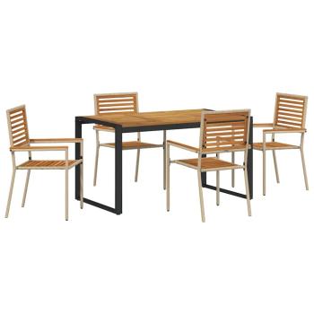 5-teiliges Garten Esszimmer Set Beige Poly Rattan Akazie, Stapelbare Gartenstühle mit Kissen - Set von 2 in Beige Poly Rattan