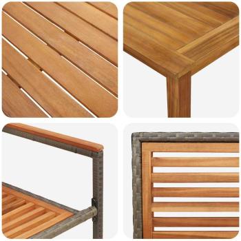 3 teiliges Garten Essgruppe Grau Poly Rattan Akazie, Stapelbare Gartenstühle mit Kissen 2 Stück Grau Poly Rattan